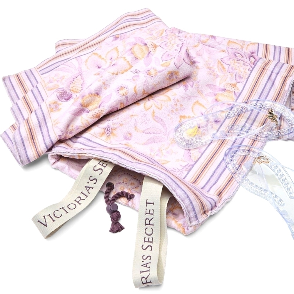 NWT Victoria's Secret Striped Purple and Gold Backpack Beach Towel Cotton